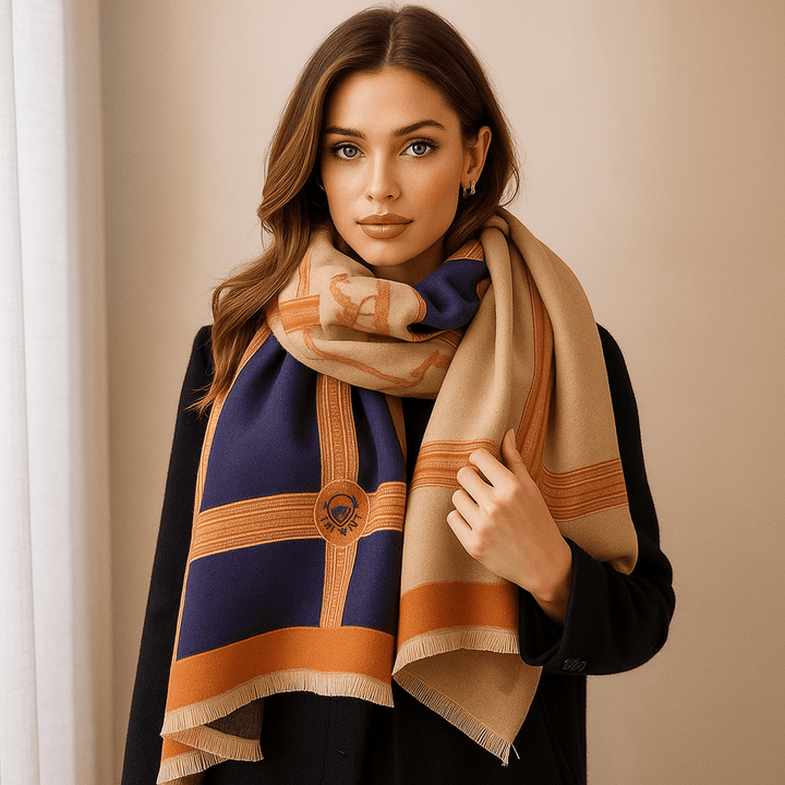 Écharpe d'hiver élégante pour femme en maille douce, chaude et tendance.
