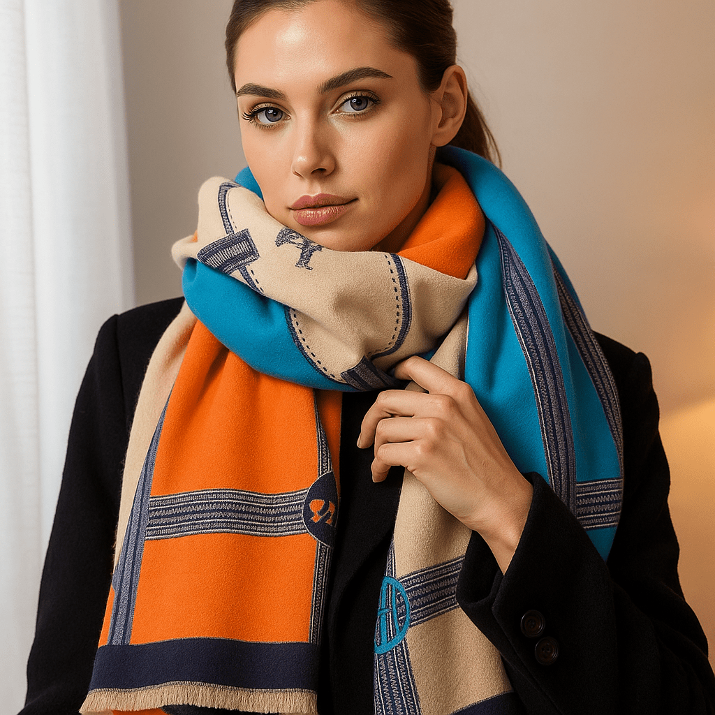 Écharpe femme verte d'hiver, chaude et stylée, accessoire mode en maille confortable.