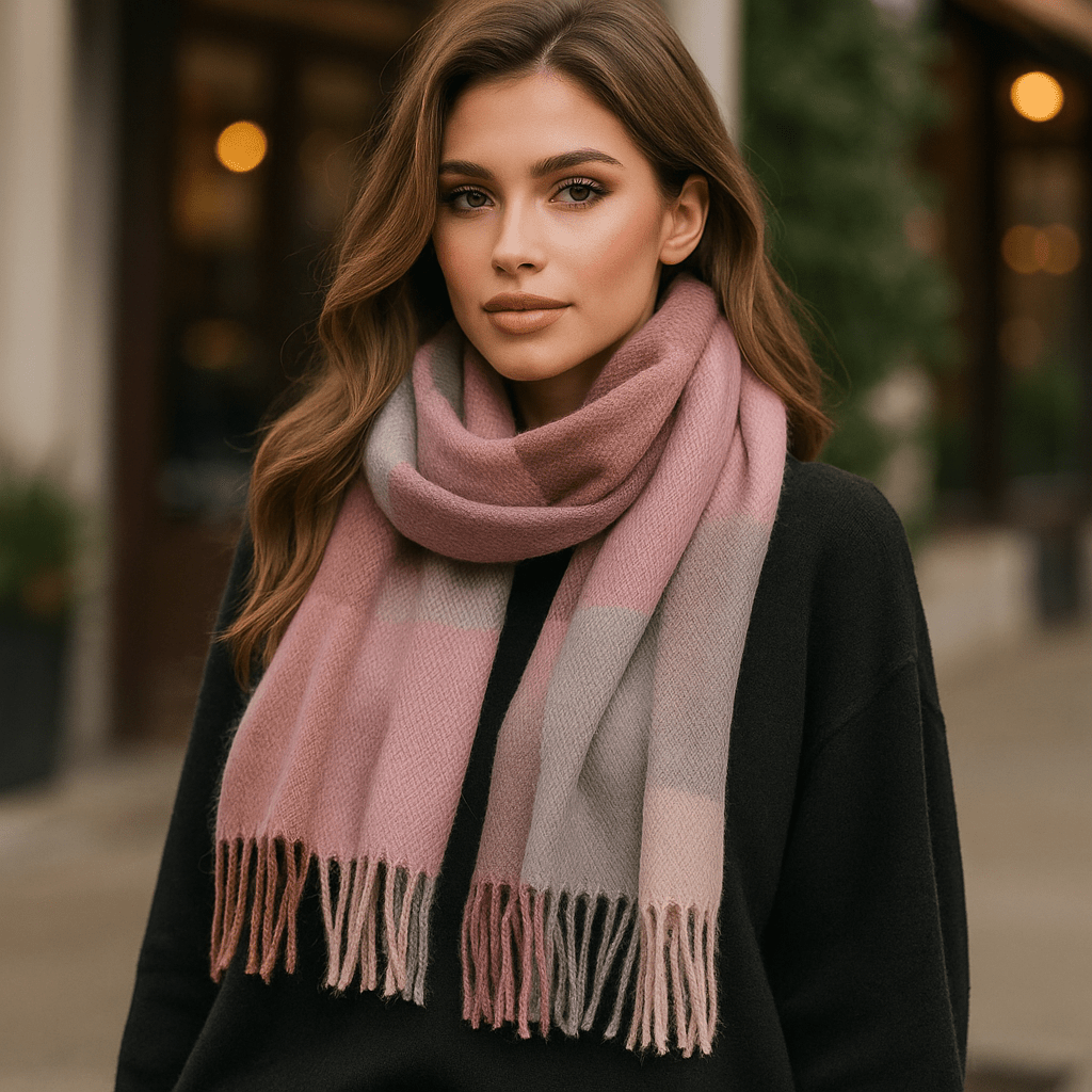 Écharpe femme à carreaux douce et chaude, parfaite pour l'hiver et l'automne.