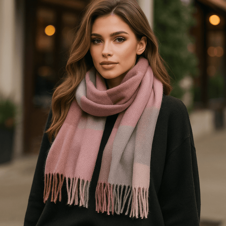 Écharpe femme à carreaux douce et chaude, parfaite pour l'hiver et l'automne.