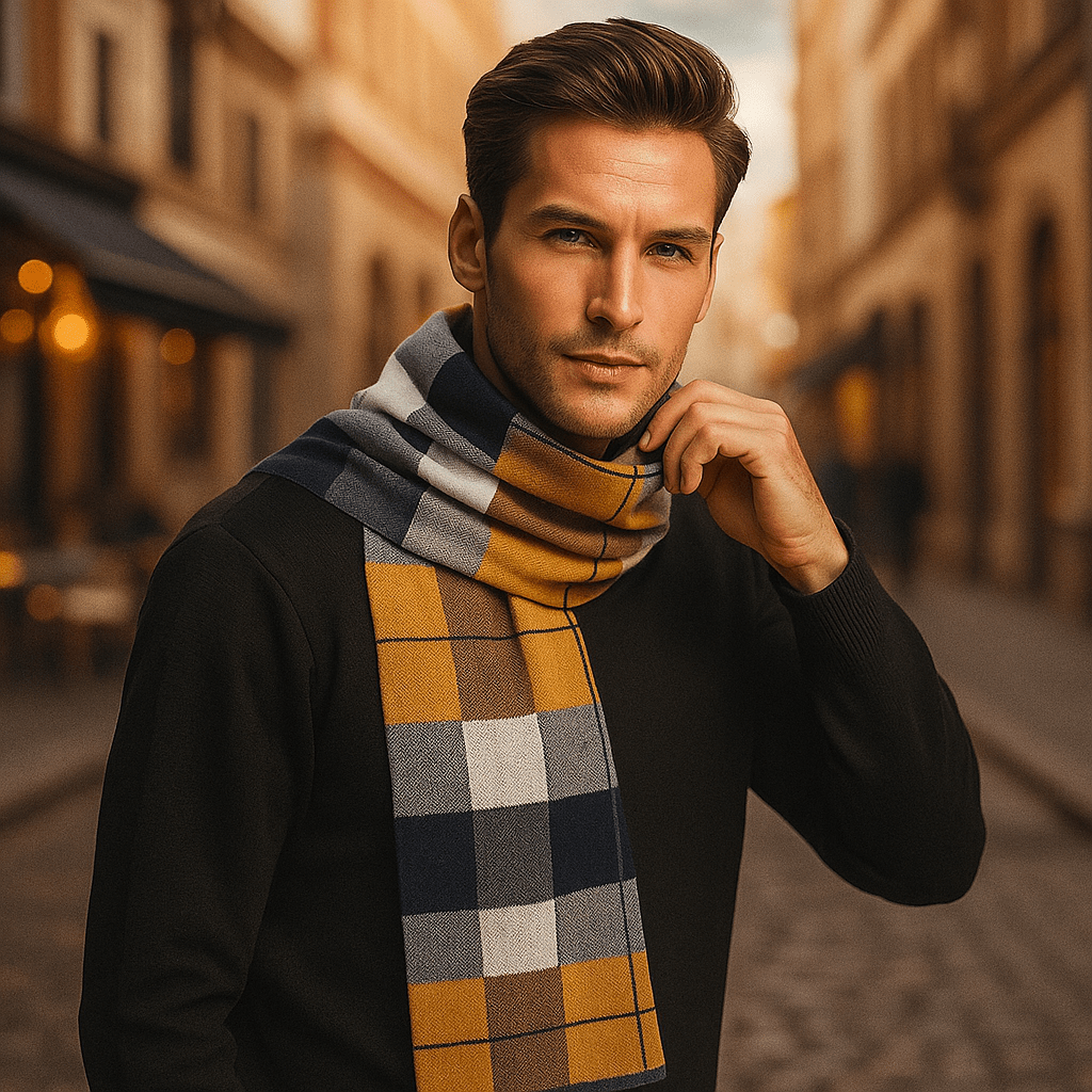 Écharpe homme rayée douce drapée, effet laine. Accessoire mode indispensable pour un hiver chaud et stylé.