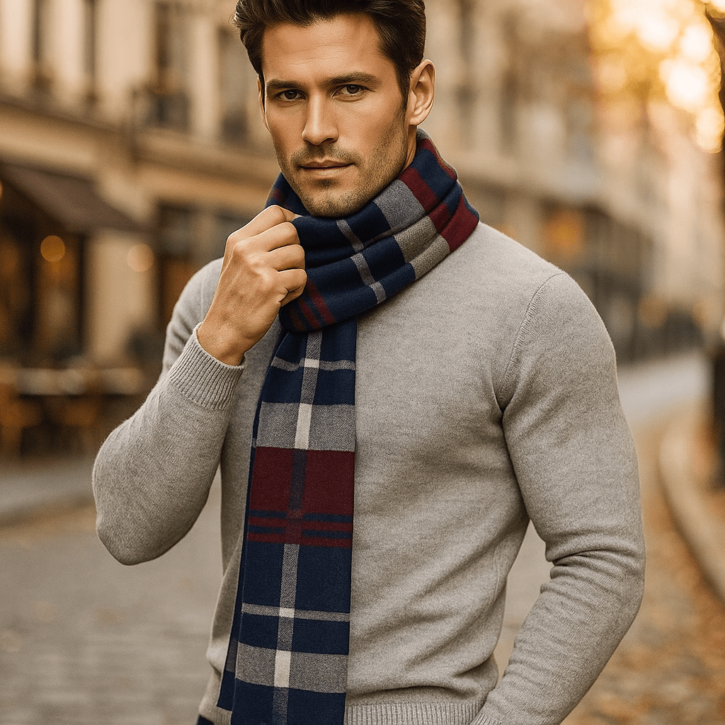 Écharpe chaude et confortable pour homme, effet laine douce, rayée. Parfaite pour l'hiver avec style.