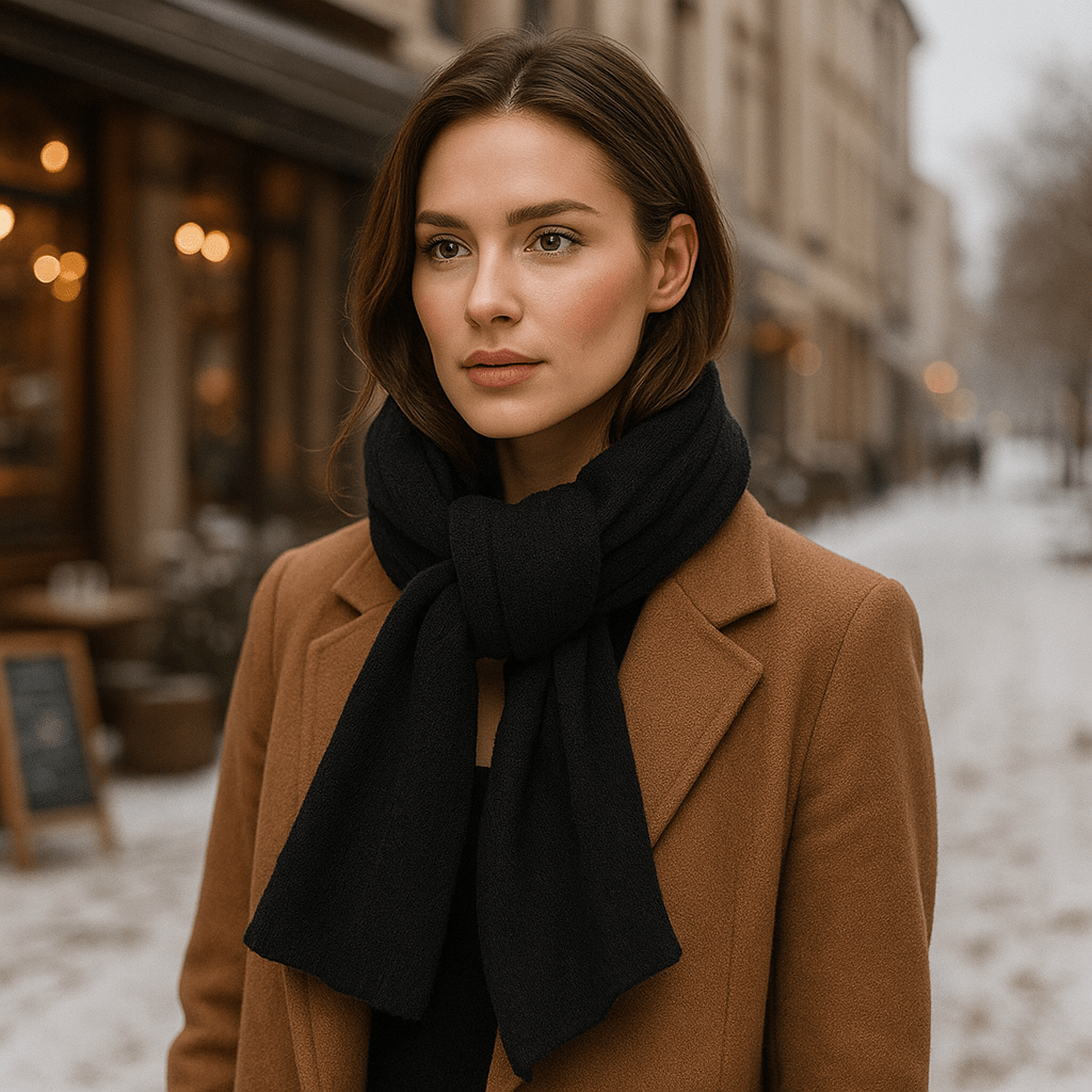 Écharpe tricotée unisexe kaki, douce et chaleureuse. Idéale pour l'automne, apporte style et confort.