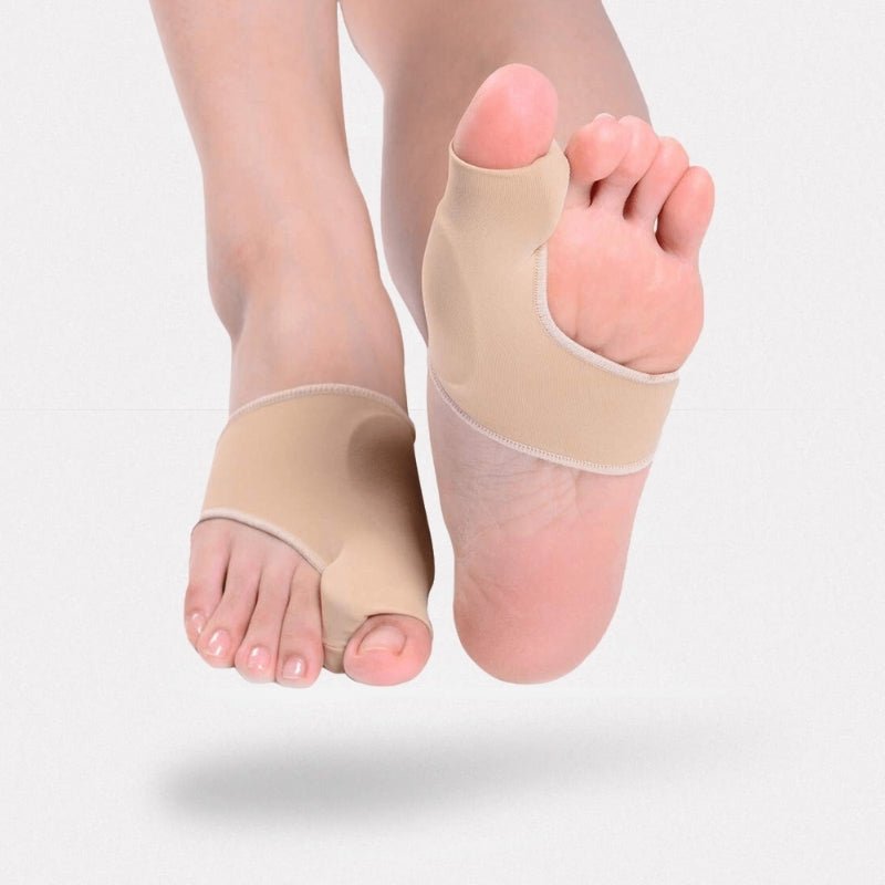Chaussette correctrice hallux valgus, beige, tissu respirant, aligne orteils, confort discret, accessoire femme.