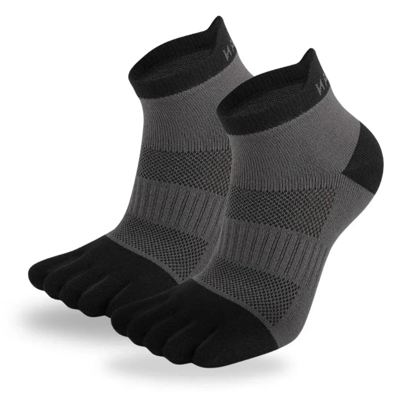Chaussettes 5 orteils unies, noires, sensation pieds nus, respirantes, idéales pour yoga et sport.