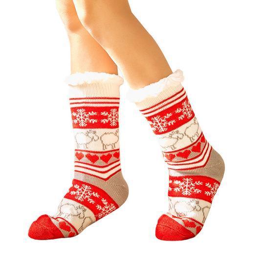 Chaussettes de détente antidérapantes pour femme, chaudes et enveloppantes pour le froid hivernal.