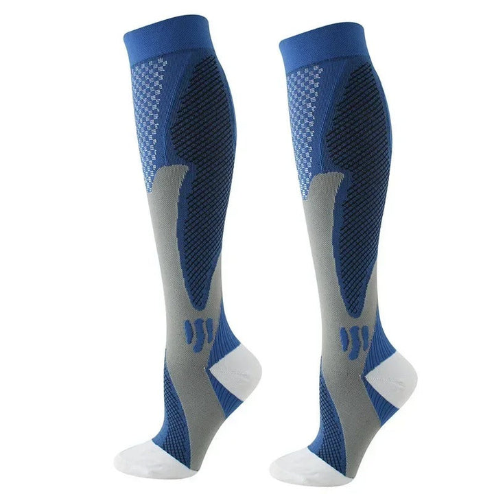 Chaussettes de compression noires et grises, renforcées, pour confort et circulation optimale, idéales sport et daily use.