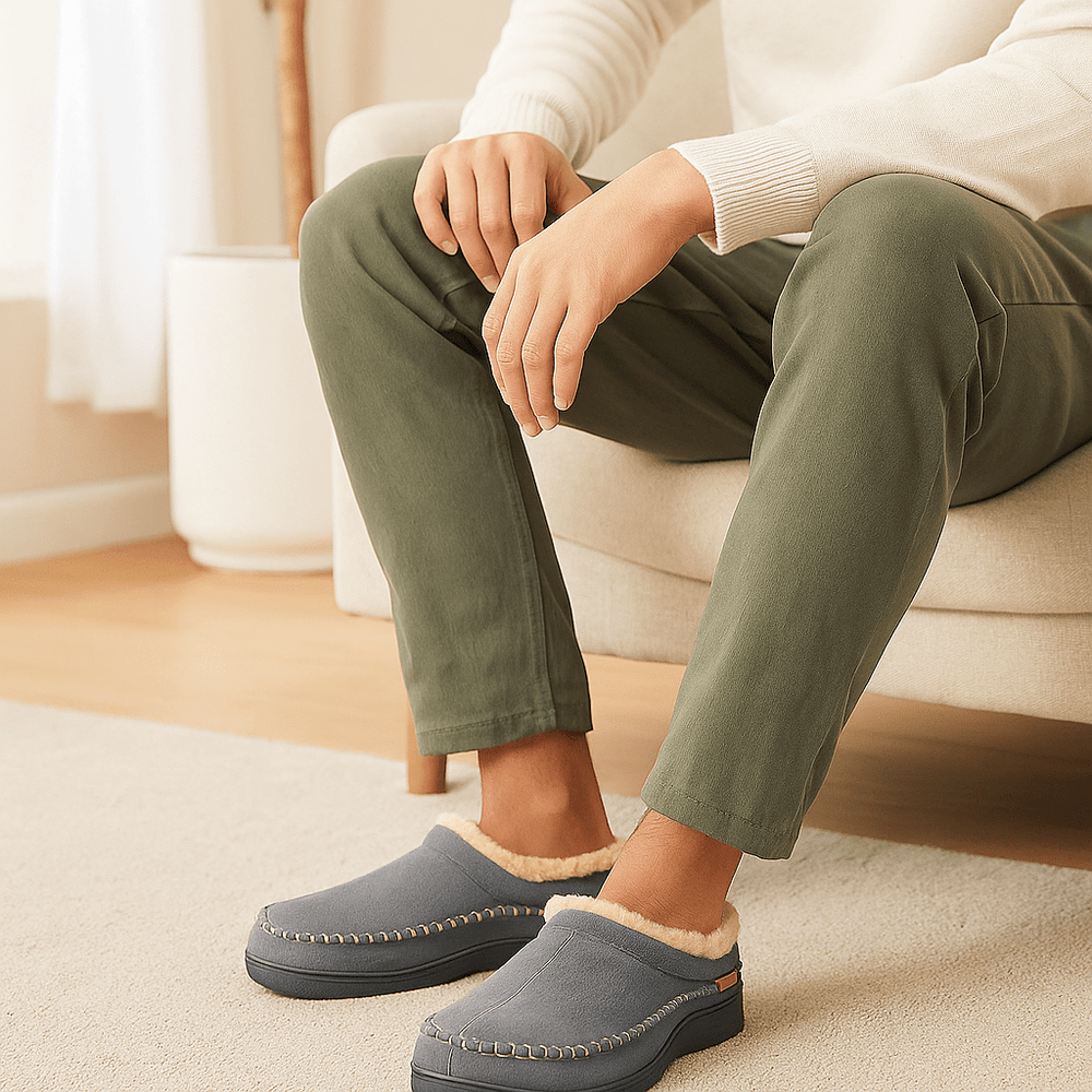 Pantoufles chaudes pour hommes, parfaites pour l'hiver et la détente à la maison. Confort ultime.
