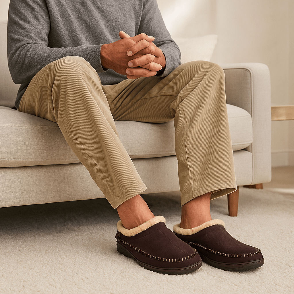 Chaussons ultra-doux pour hommes, conçus pour le confort et la chaleur à l'intérieur de la maison.