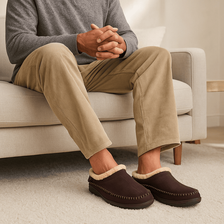Chaussons ultra-doux pour hommes, conçus pour le confort et la chaleur à l'intérieur de la maison.