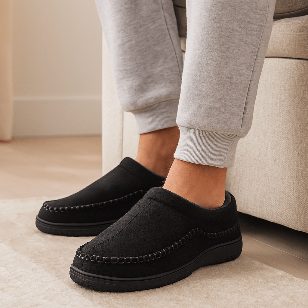 Chaussures d'intérieur classiques pour hommes, alliant confort durable et design intemporel pour la maison.