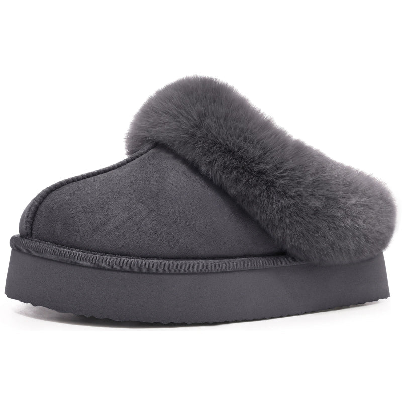 Chaussons fourrés marron pour femme, chauds, confortables et antidérapants pour l'hiver.