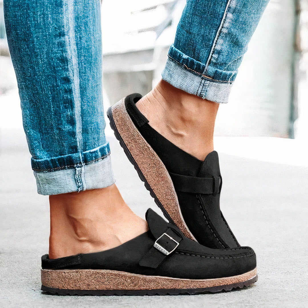 "Chaussons en liège ILMA, confortables, design moderne, semelle adaptative, rustique et élégante, pour femme."