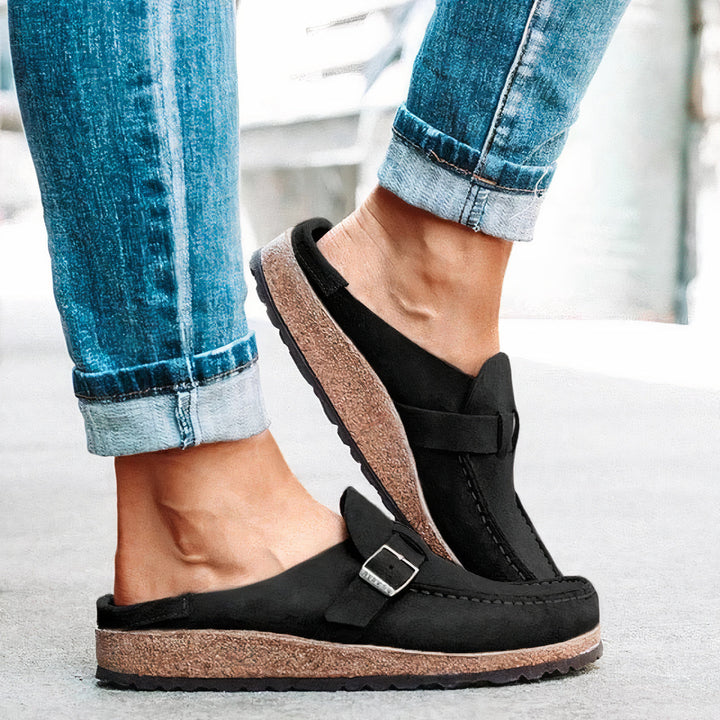 "Chaussons en liège ILMA, confortables, design moderne, semelle adaptative, rustique et élégante, pour femme."