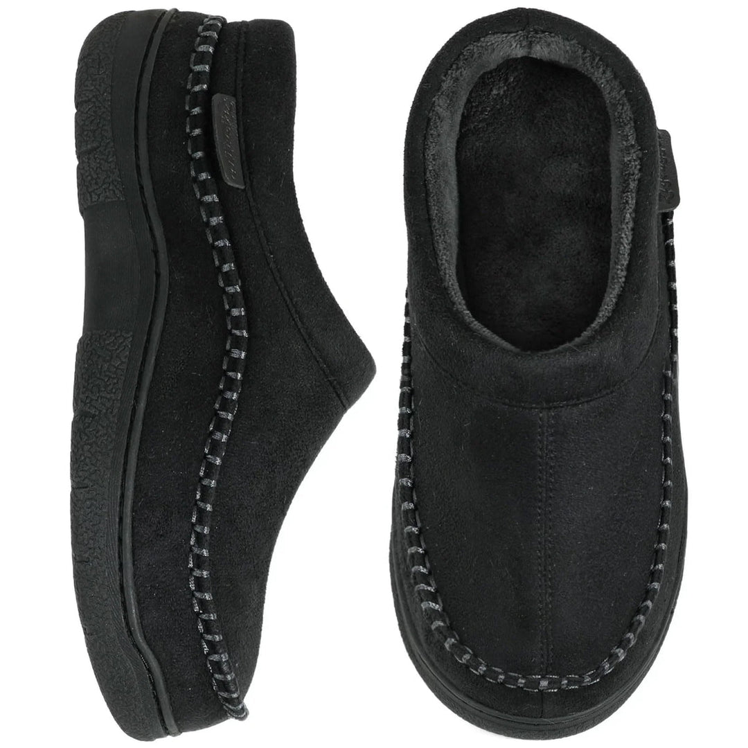 Pantoufles homme élégantes et chaudes avec semelle antidérapante, idéales pour se détendre à la maison en hiver.
