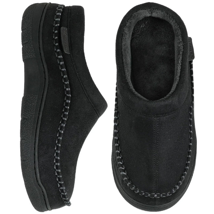 Pantoufles homme élégantes et chaudes avec semelle antidérapante, idéales pour se détendre à la maison en hiver.