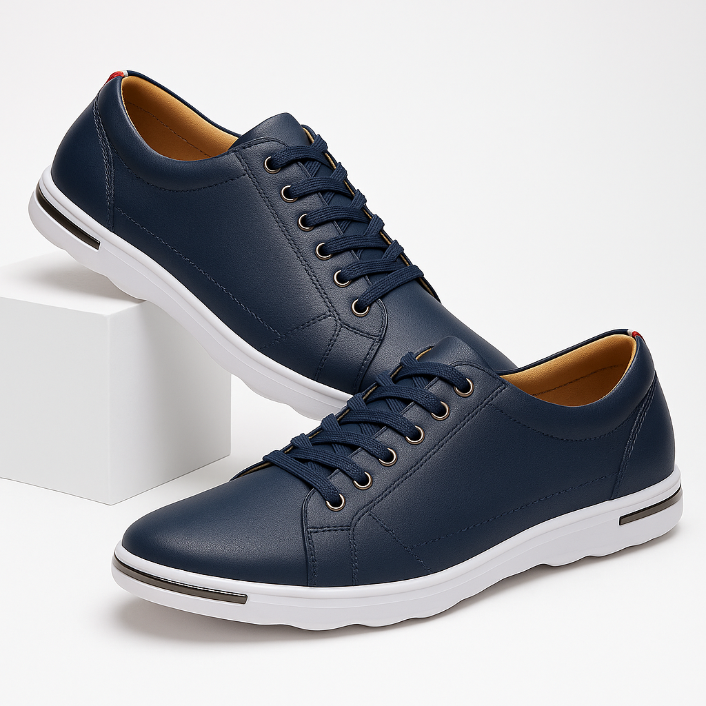 Vue de dessus d'une chaussure basse homme élégante, confortable et prête pour le quotidien.