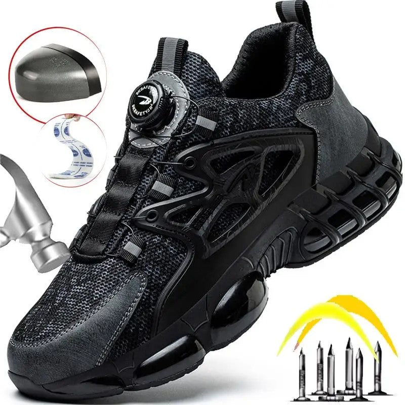 Embout acier renforcé et semelle anti-perforation pour protection maximale sur chantier. Chaussure robuste.