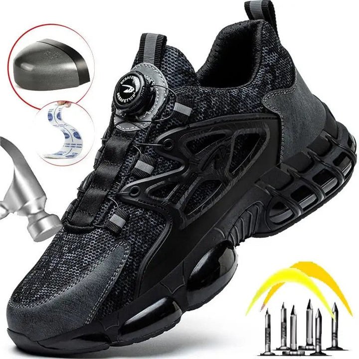 Embout acier renforcé et semelle anti-perforation pour protection maximale sur chantier. Chaussure robuste.