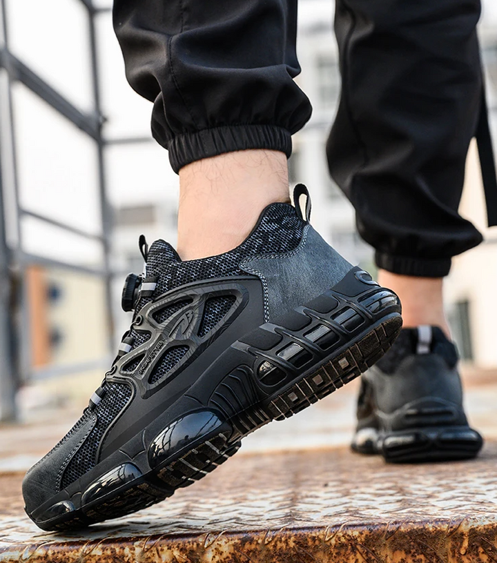 Protégez vos pieds au travail: Chaussure de sécurité homme avec embout acier et bouton rotatif pour chantier.