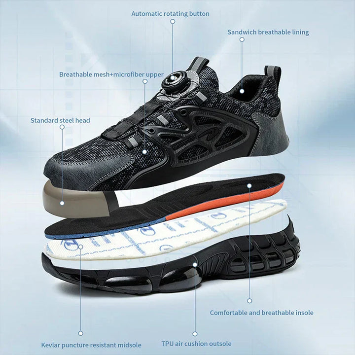 Chaussure de sécurité homme robuste avec embout acier, anti-perforation et bouton rotatif. Protection optimale.