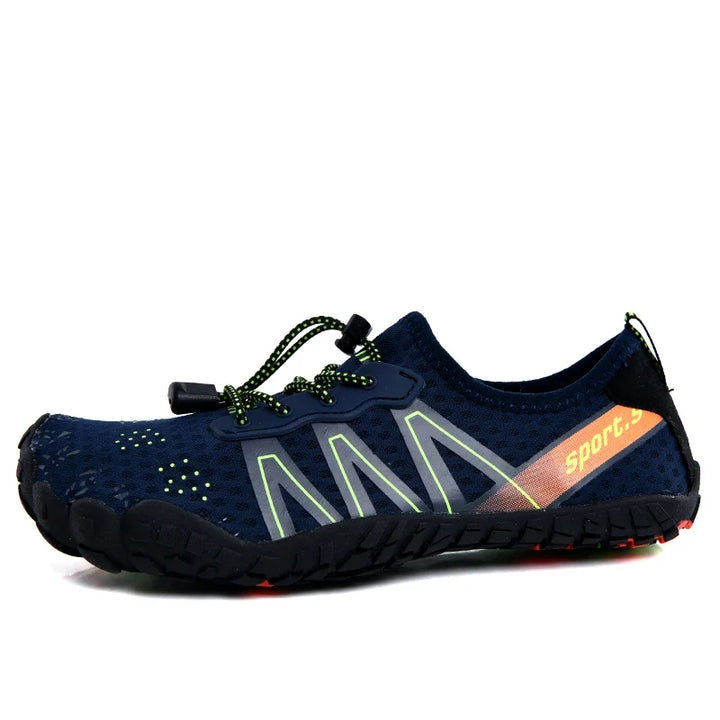 Profil bas chaussures aquatiques légères, design pieds nus unisexe, séchage rapide. Idéales natation, surf, plage, extérieur.