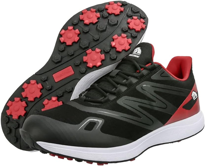 "Chaussures de golf homme légères et adhérentes, vue de côté, avec semelle crantée pour traction optimale sur gazon."