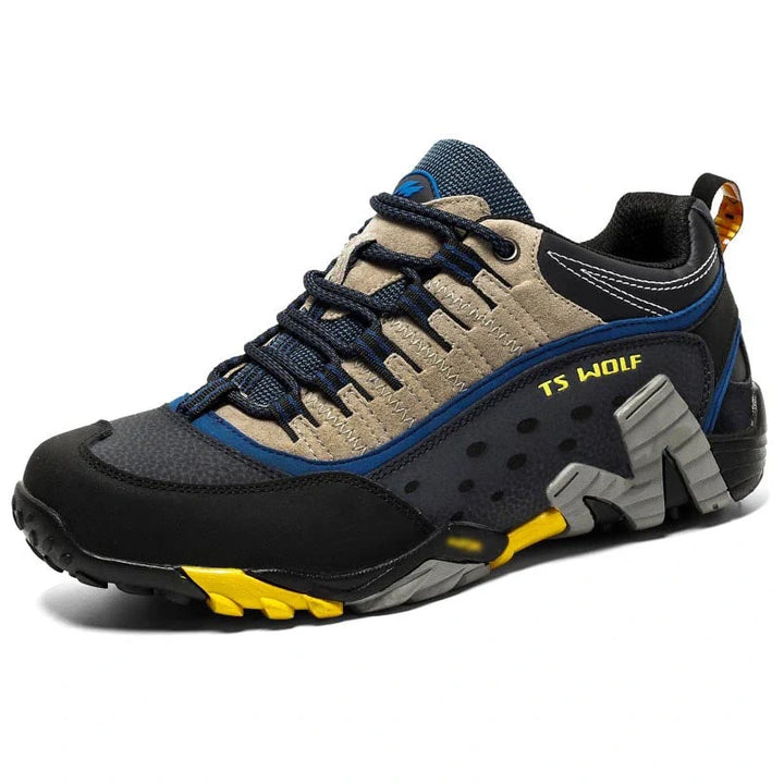 Chaussures de randonnée légères et respirantes en cuir véritable, idéales pour hommes et femmes sur sentiers de montagne.