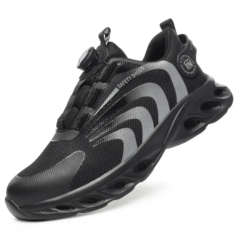 Chaussures de sécurité anti-écrasement homme/femme avec laçage à bouton rotatif. Protection optimale au travail.