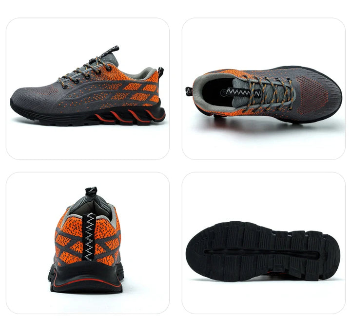 Chaussures de chantier unisexes avec protection embout acier et semelle anti-perforation, légères et robustes.