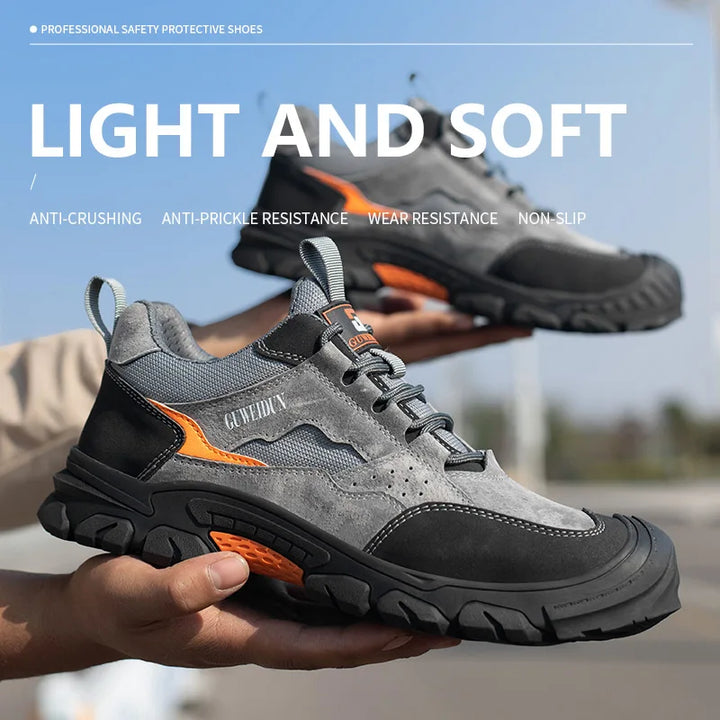 Chaussures de travail robustes en cuir PU, protections embout acier et anti-perforation pour homme/femme.