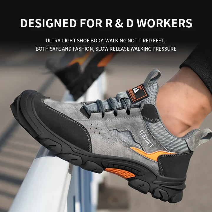 Chaussures de sécurité respirantes en cuir PU pour un confort optimal. Idéales pour longues heures de travail.