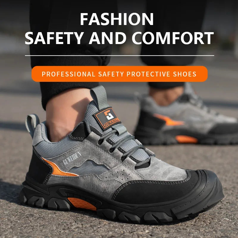 Chaussures de sécurité mixtes, embout acier antichoc et semelle anti-perforation. Cuir PU durable.