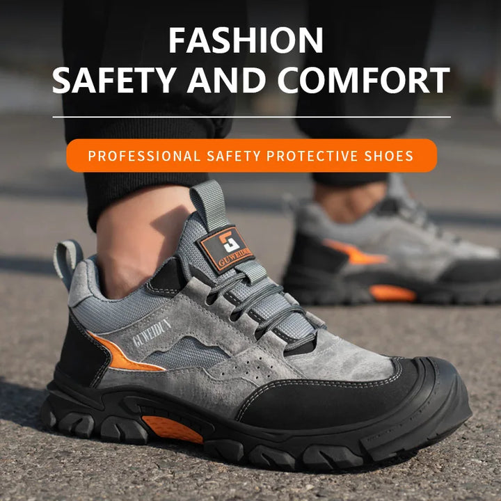 Chaussures de sécurité mixtes, embout acier antichoc et semelle anti-perforation. Cuir PU durable.