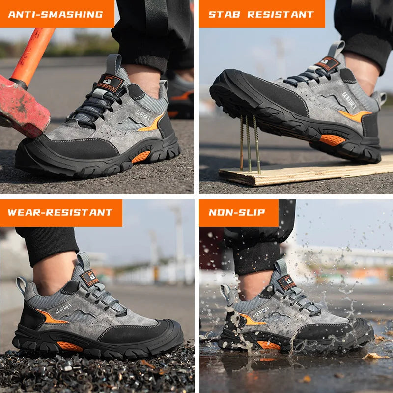 Design moderne chaussures de sécurité mixtes en cuir PU respirant, légères et protectrices pour tout métier.