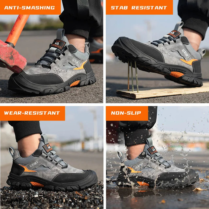 Design moderne chaussures de sécurité mixtes en cuir PU respirant, légères et protectrices pour tout métier.