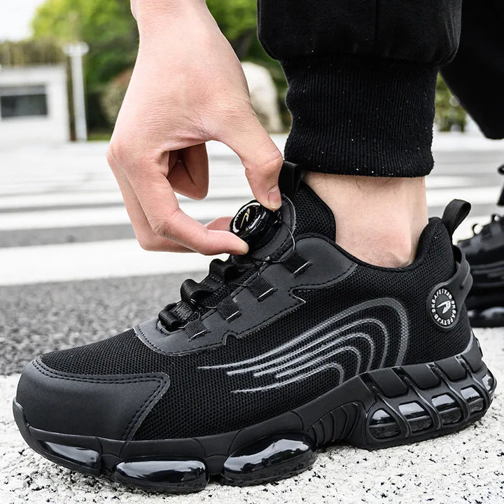Chaussures de travail unisexes, anti-perforation, avec système de laçage rotatif et bout en acier.