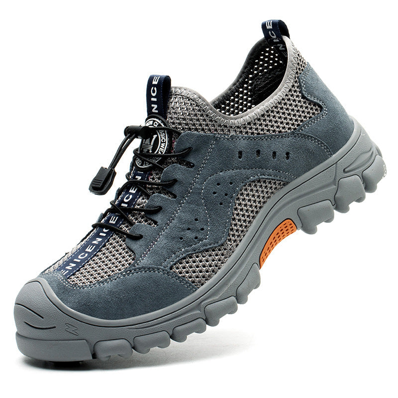 Chaussures de sécurité respirantes unisexe avec bout en acier, idéales pour travail et protection. Confort et légèreté.