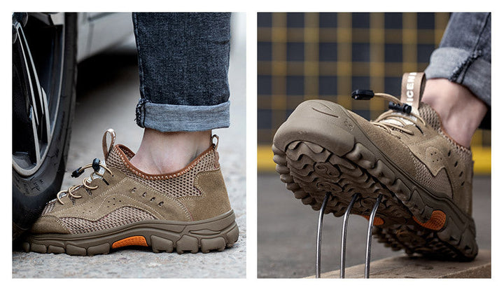 Bout en acier renforcé de chaussures de sécurité respirantes. Protection optimale pour hommes et femmes au travail.
