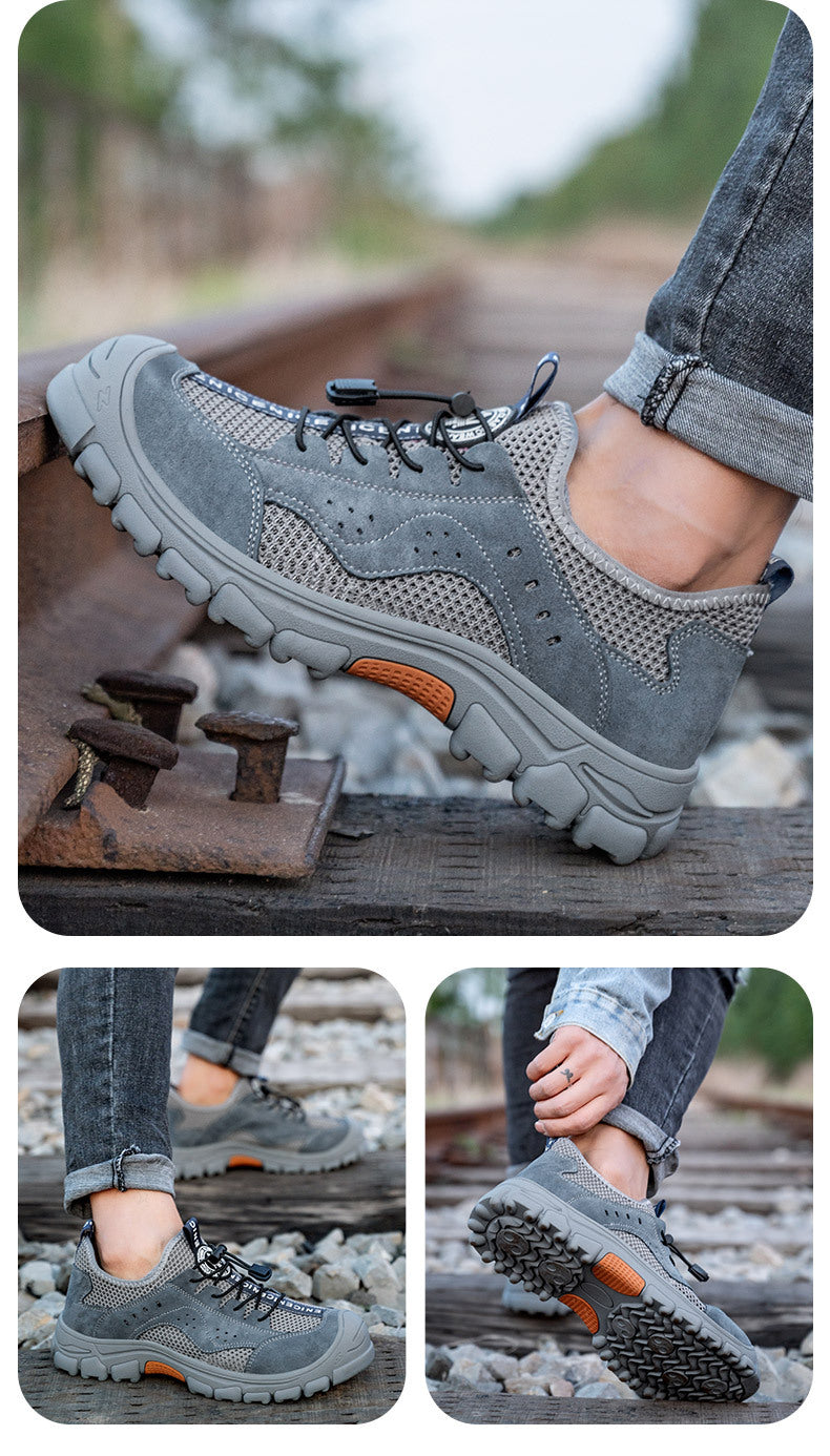 Paire de chaussures de travail sécuritaires, respirantes, avec bout en acier pour hommes et femmes. Légèreté, confort, antidérapantes.