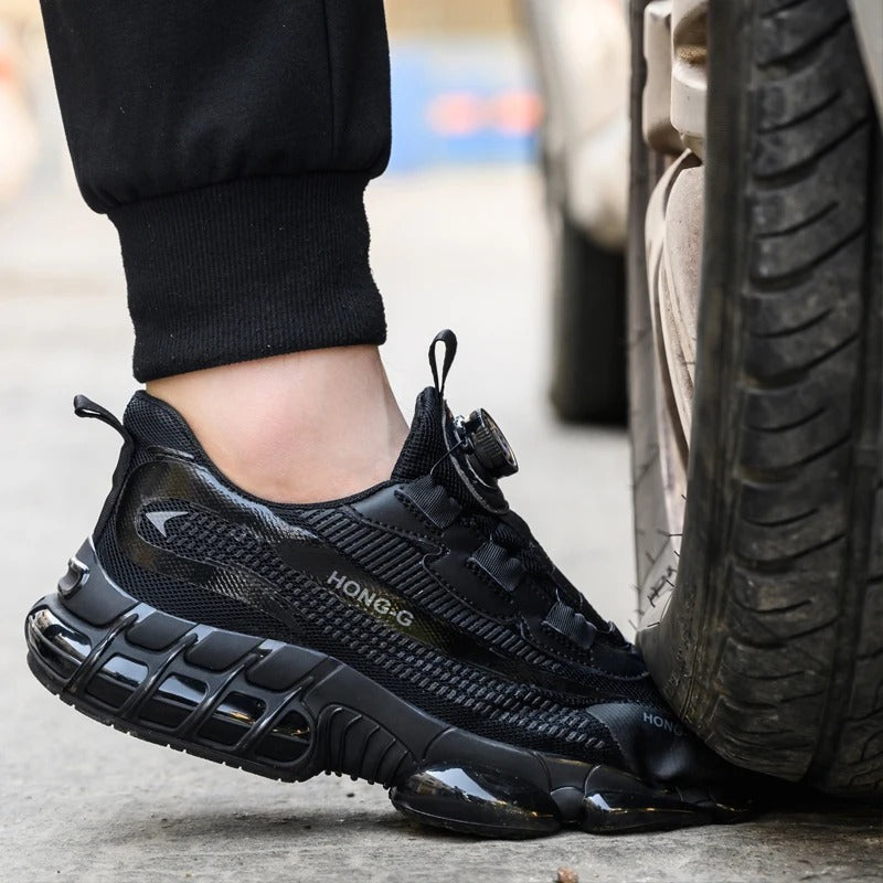Chaussures de sécurité homme/femme, confortables, anti-écrasement. Idéales pour chantier, durables avec lacet rotatif.