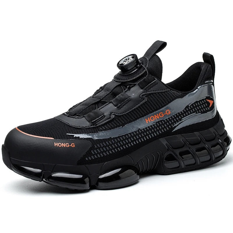 Chaussures de protection pour le travail, anti-écrasement avec lacet rotatif. Sécurité et confort assurés sur chantier.