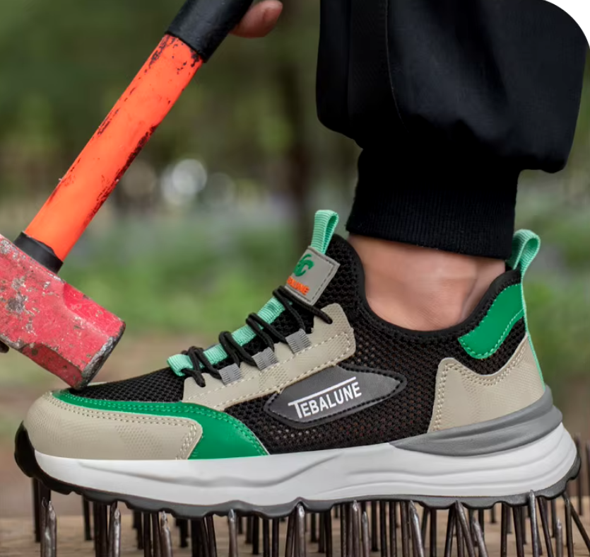 Homme travaillant avec chaussures de sécurité légères, embout composite. Protection et confort pour le travail.