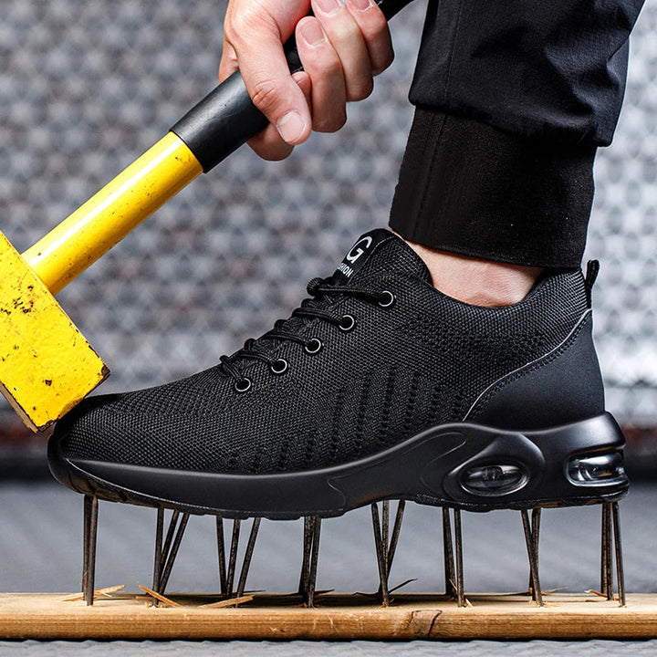 Chaussures de sécurité unisexes, embout acier, coussin d'air, anti-perforation, robustes pour tous travaux.
