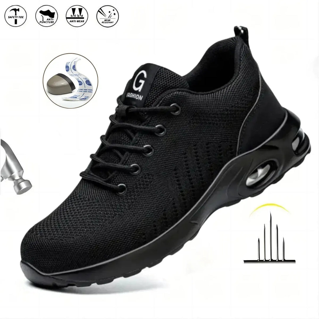 Embout en acier renforcé sur ces chaussures de sécurité unisexes, protégeant efficacement contre l'écrasement.