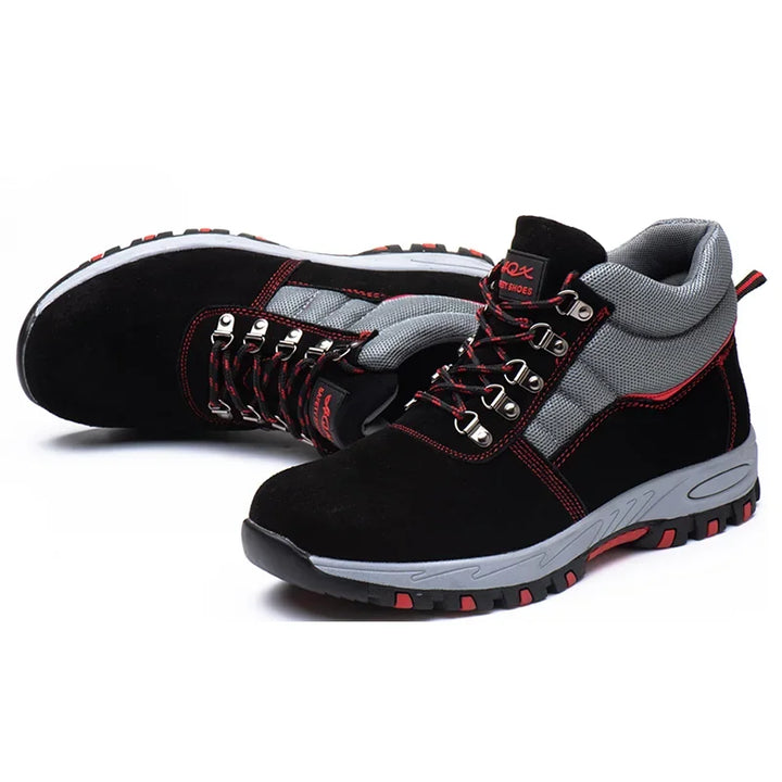 Paire de chaussures de sécurité unisexes pour le travail, offrant protection, robustesse et confort toute la journée.