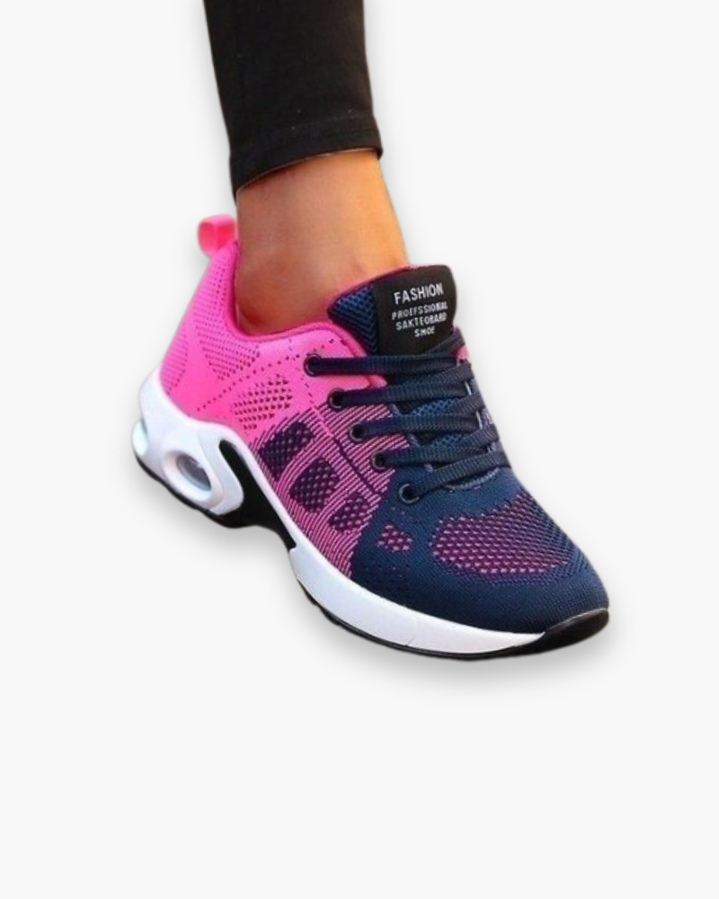 "Chaussures de sport légères pour femme, design moderne, tissu respirant et semelle amortissante, vue profil"