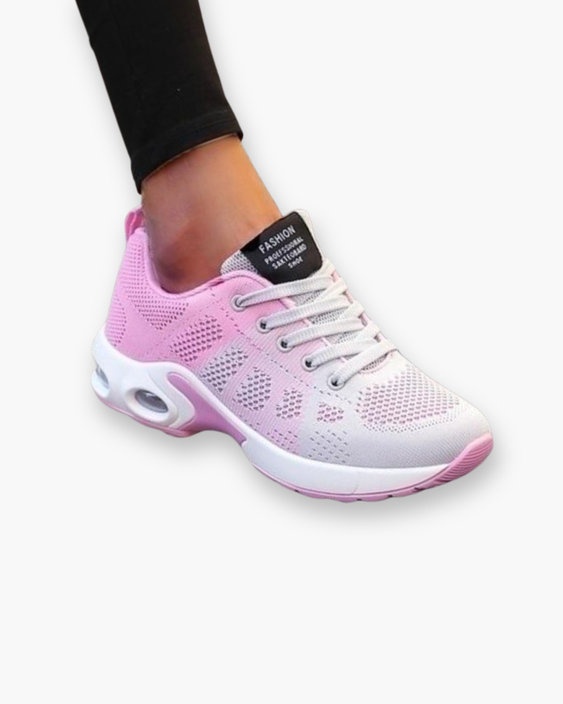 "Chaussures de sport légères pour femme, design moderne, tissu respirant et semelle amortissante, vue profil"