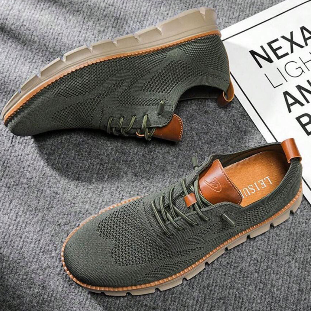 "Chaussures de ville hommes élégantes et confortables avec semelle mousse mémoire et matériau flyknit respirant."