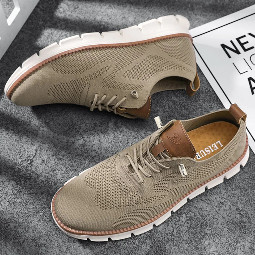 "Chaussures de ville hommes élégantes et confortables avec semelle mousse mémoire et matériau flyknit respirant."